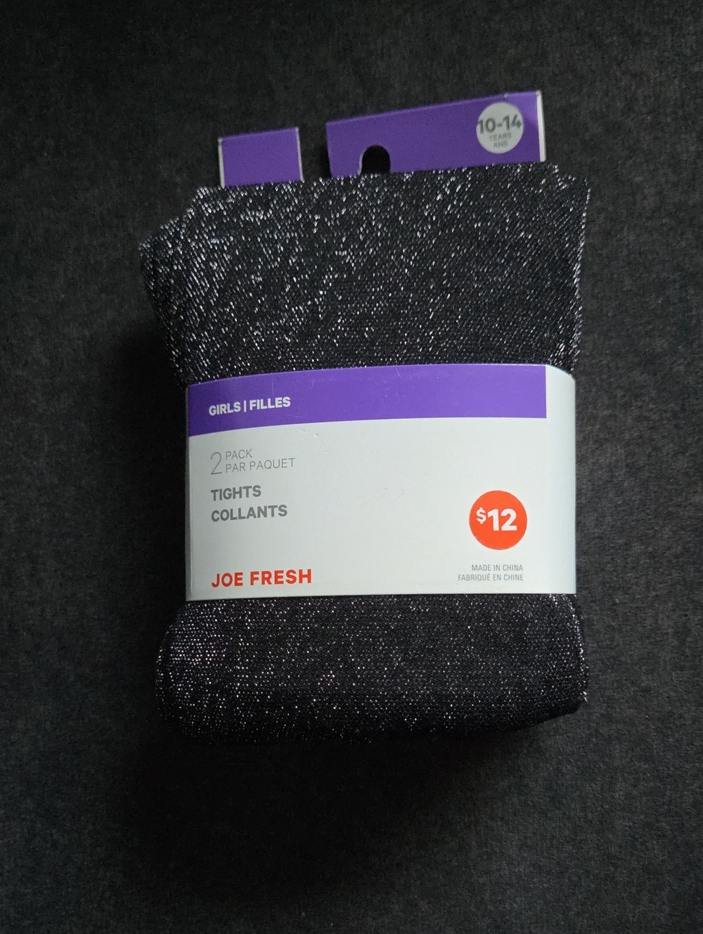 Joe Fresh Kid Girls 2-Pack Tights Black Tights Size 10-14